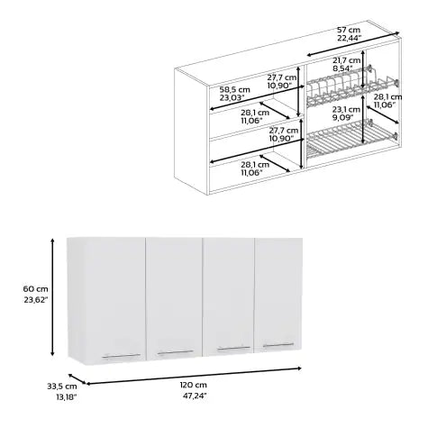 QuadDoor White Wall Cabinet with Organizers