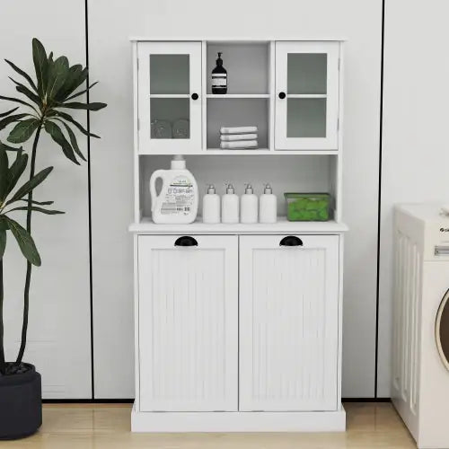 Dual-Compartment Laundry Organizer Tall Cabinet