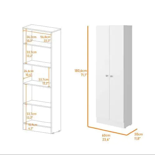 Virginia Double Door Storage Cabinet, Five Shelves