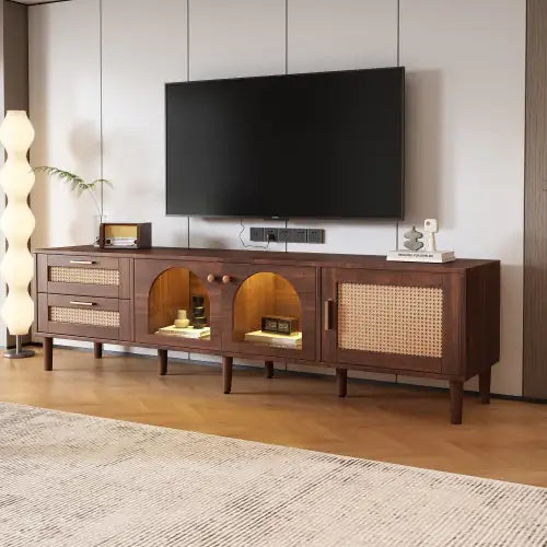 Rattan-inspired Media Console Table For TVs Up To 80''