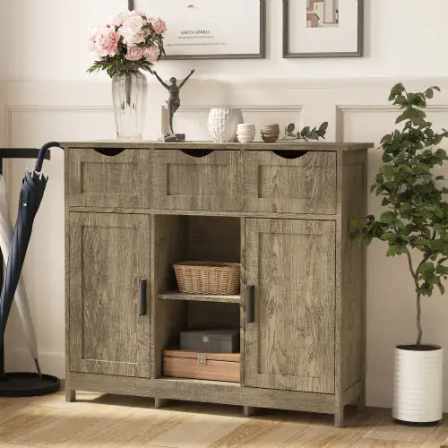 Versatile Wooden Storage Cabinet with Shelves and Drawers