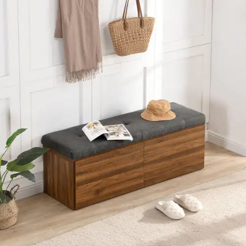 Dual-Door Storage Ottoman with Padded Seat, 49 Inch