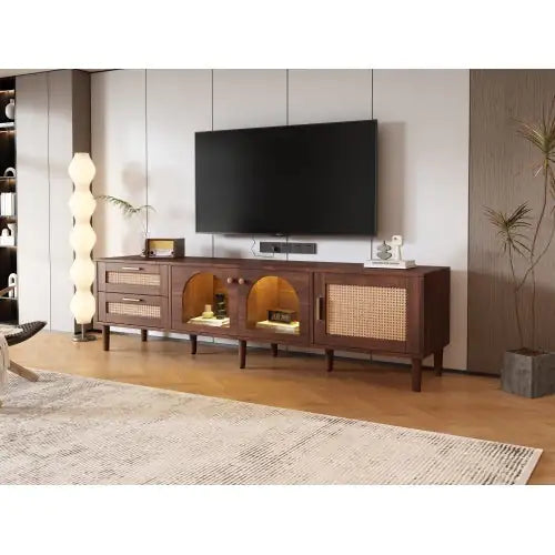 Rattan-inspired Media Console Table For TVs Up To 80''