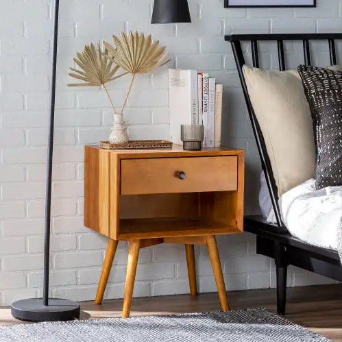 Mid-Century Caramel Wood Nightstand