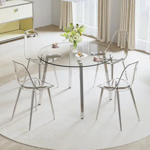 Modern Silver-Legged Round Glass Multipurpose Table