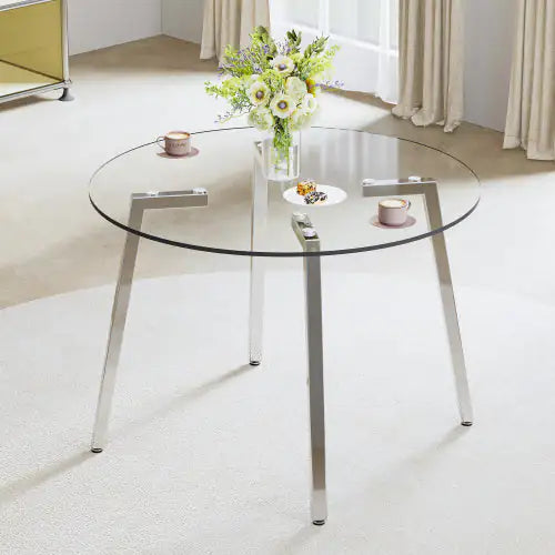 Modern Silver-Legged Round Glass Multipurpose Table