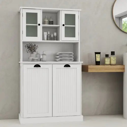 Dual-Compartment Laundry Organizer Tall Cabinet