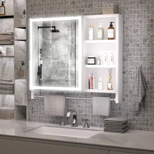 Modern Illuminated Mirror Cabinet 32x28 Inch