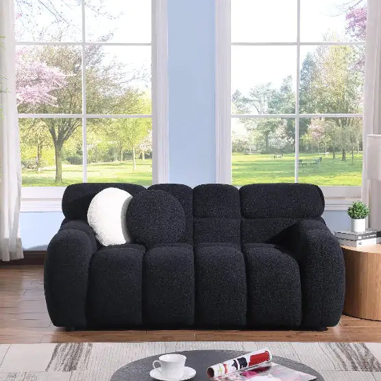 Sleek Black Boucle Sofa