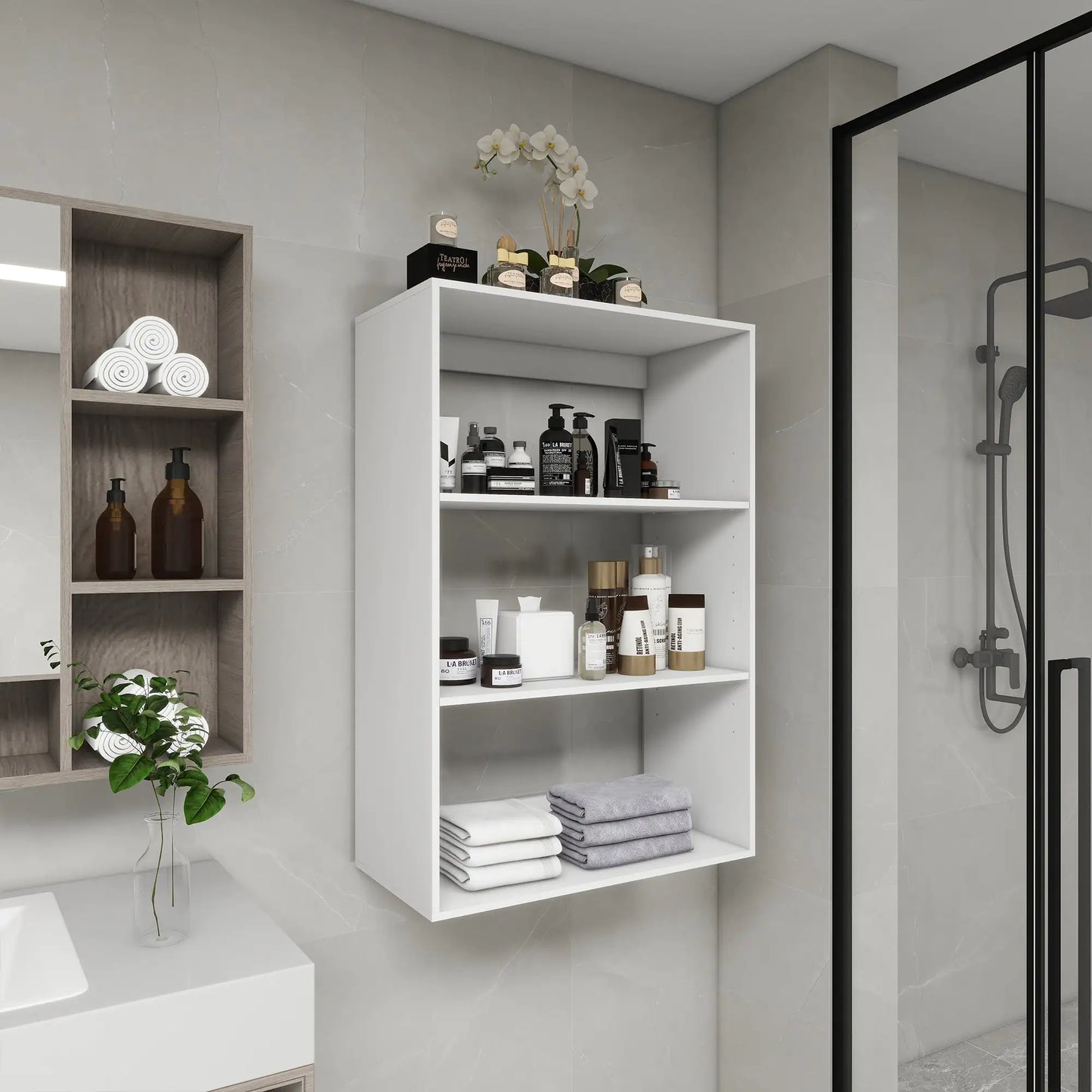 Sleek White Modular Bathroom Shelving