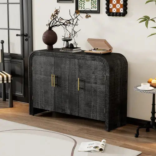 Elegant Curved Antique Black Sideboard