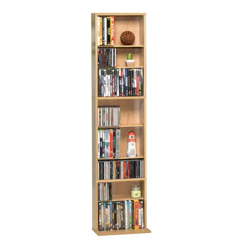 Maple Media Organizer with 6 Adjustable Shelves