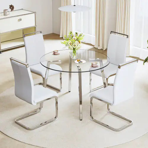 Modern Silver-Legged Round Glass Multipurpose Table