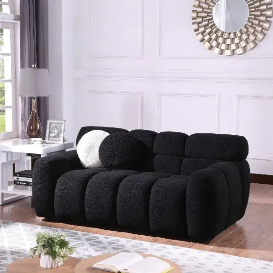 Sleek Black Boucle Sofa