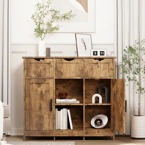 Vintage Wooden Storage Cabinet with Adjustable Shelves