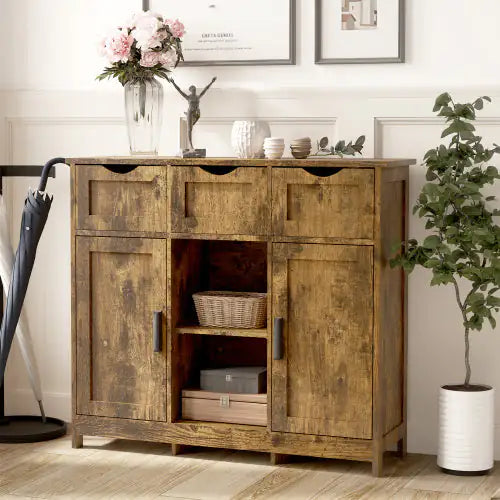 Vintage Wooden Storage Cabinet with Adjustable Shelves