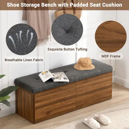 Dual-Door Storage Ottoman with Padded Seat, 49 Inch