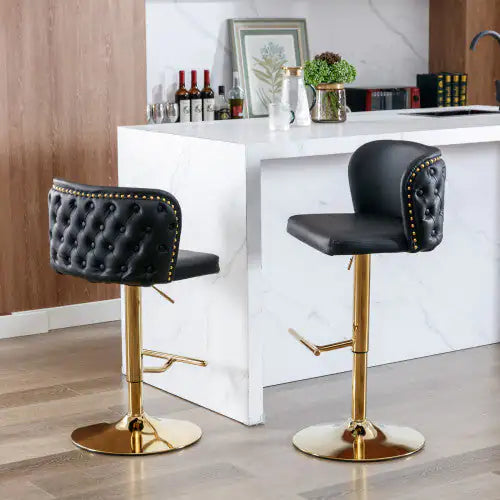 Adjustable Swivel Barstools with Tufted Back