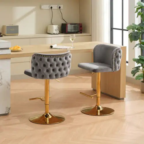 Adjustable Swivel Barstools with Tufted Back