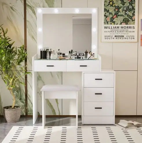 Matte White Modern Vanity with LED Mirror