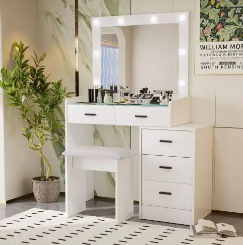 Matte White Modern Vanity with LED Mirror