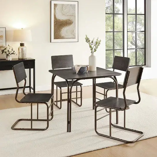 Modern Wood and Metal Dining Ensemble