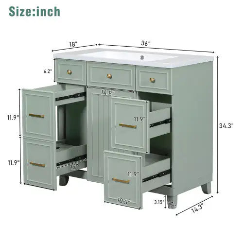 36" Green Shaker Bathroom Vanity Set with Sink