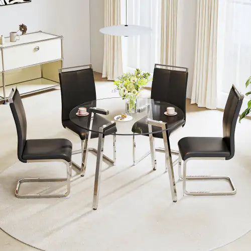 Modern Silver-Legged Round Glass Multipurpose Table