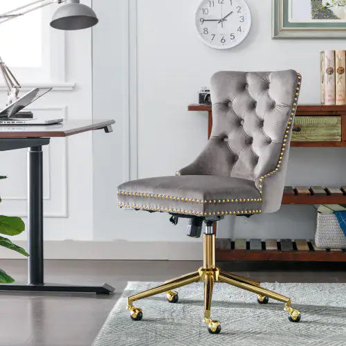 Tufted Grey Velvet Office Chair