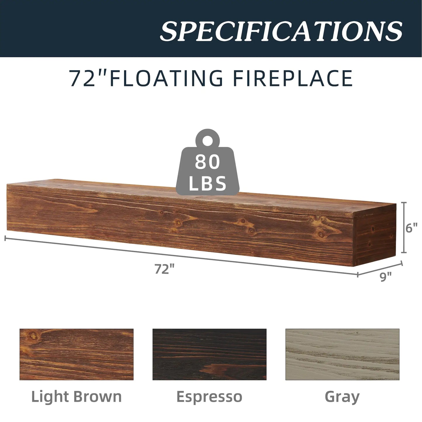 72-Inch Wooden Wall Mantel Rack