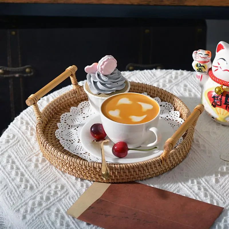 Handwoven Rattan Round Serving Tray