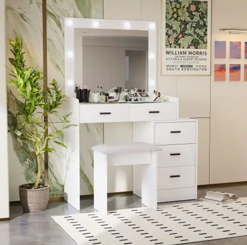 Matte White Modern Vanity with LED Mirror