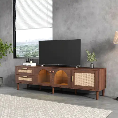 Rattan-inspired Media Console Table For TVs Up To 80''