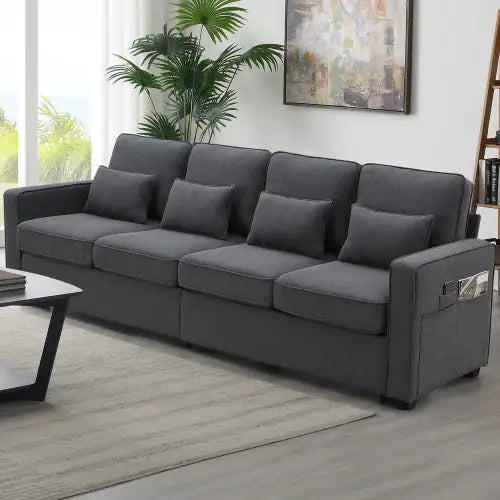 Luxe Linen 4-Seater Sofa with Storage Pockets