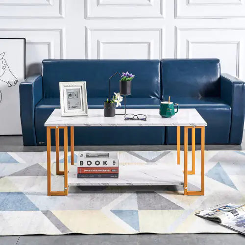 Marble MDF Coffee Table with Gold Legs