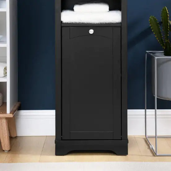 Slimline Black Storage Cabinet with Laundry Hamper