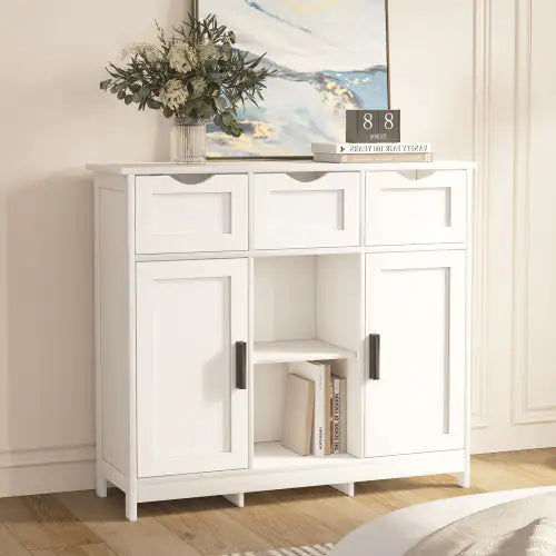 Versatile White Storage Cabinet with Shelves and Drawers