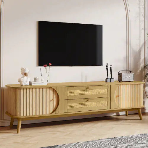 Modern Rattan TV Cabinet for Up to 75'' Screens