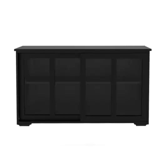 Kitchen Storage Cabinet With Glass Door - Black