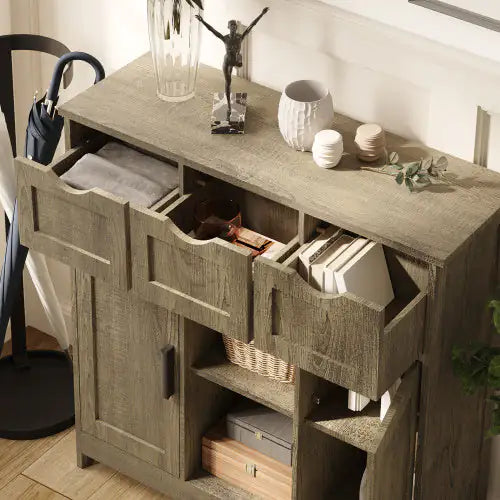 Versatile Wooden Storage Cabinet with Shelves and Drawers