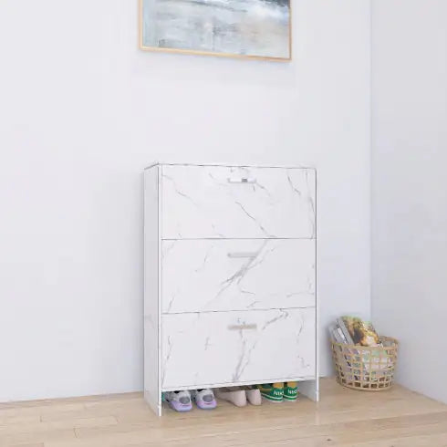 Glossy White Marble 3-Door Shoe Organizer