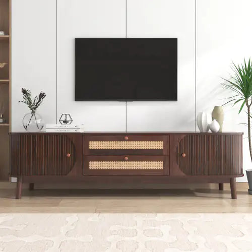 Modern Rattan TV Cabinet for Up to 75'' Screens