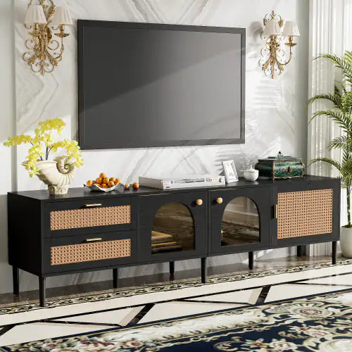 Rattan-inspired Media Console Table For TVs Up To 80''