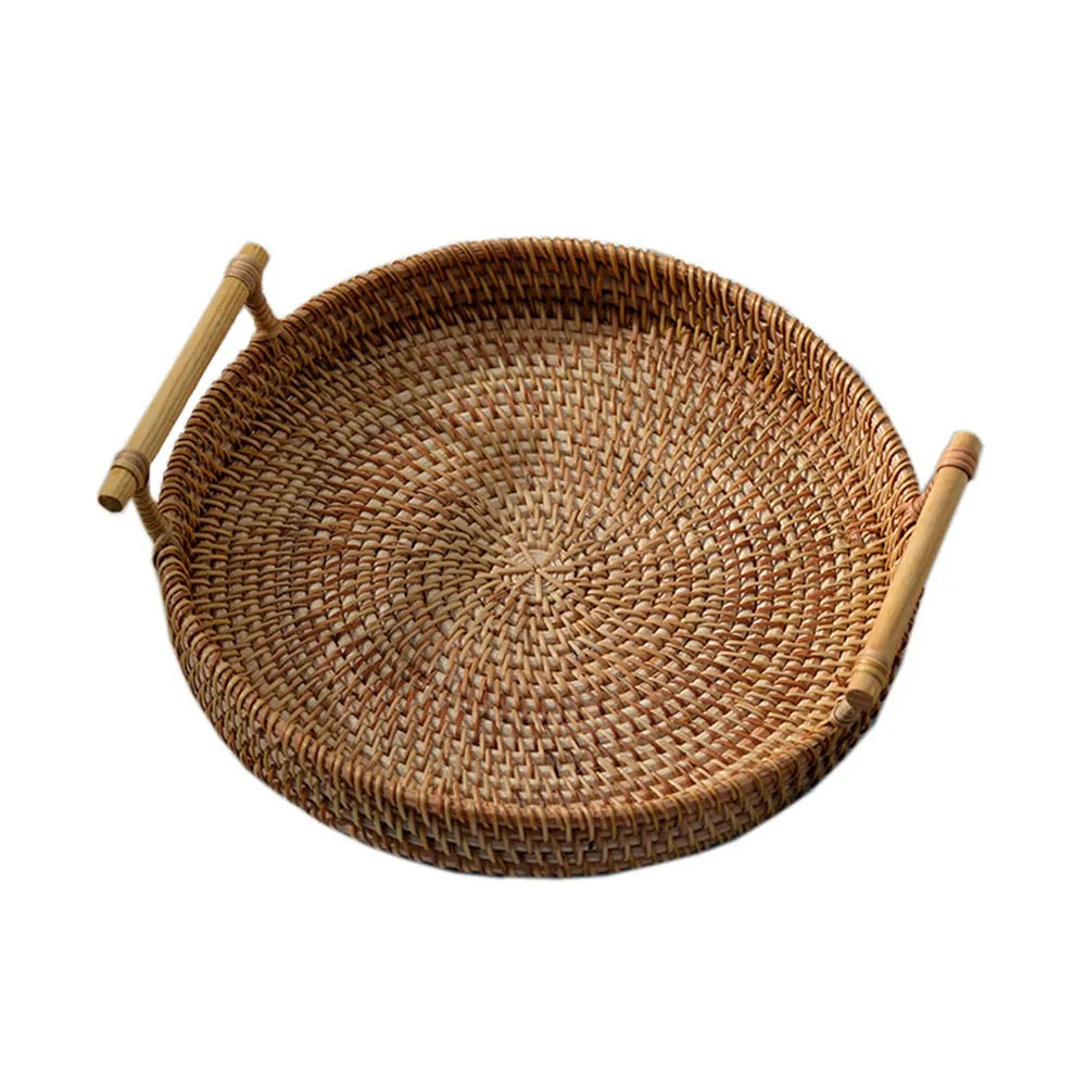 Handwoven Rattan Round Serving Tray