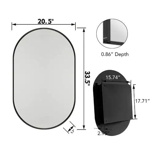 34x20 Inch Oval Metal Bathroom Cabinet with Mirror