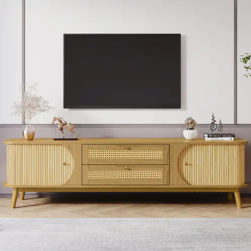 Modern Rattan TV Cabinet for Up to 75'' Screens