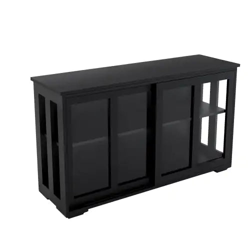 Kitchen Storage Cabinet With Glass Door - Black