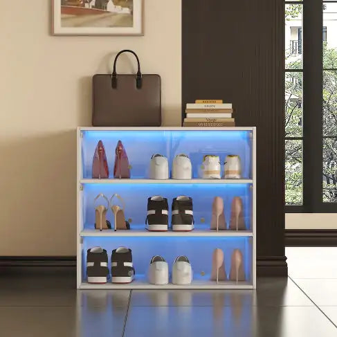 White Glass Shoe Display with LED