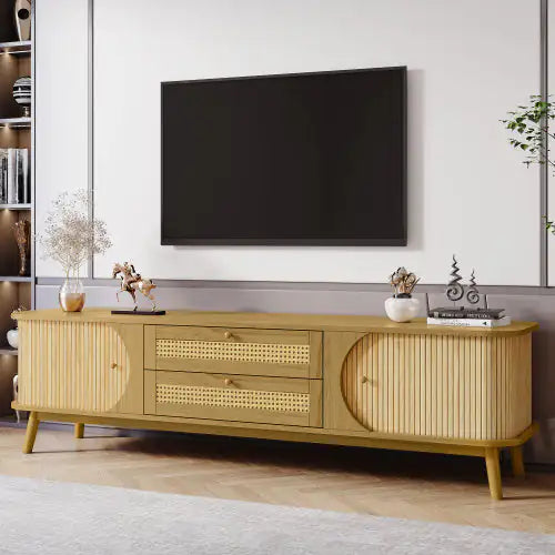 Modern Rattan TV Cabinet for Up to 75'' Screens