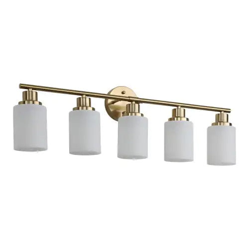 Golden Luxe 5-Light Vanity Fixture, Modern Frosted Shades